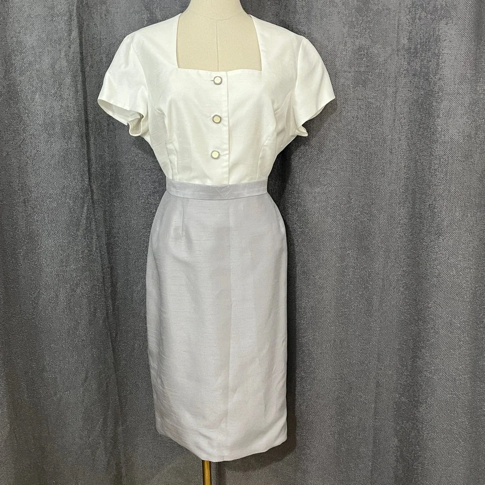 Karon Lorrance Women's Sz 10 Silver 3PC Skirt Suit‎ Set 80s Chic Mother of Bride